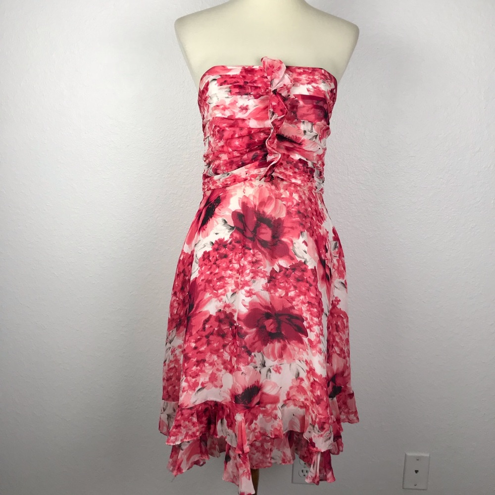 WHBM Silk Floral Tiered Hem Strapless Dress - Picture 1 of 7